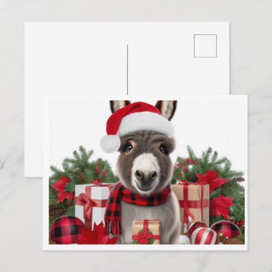 Feestelijke Kerst Ezel Briefkaart (Voorkant / Achterkant)
