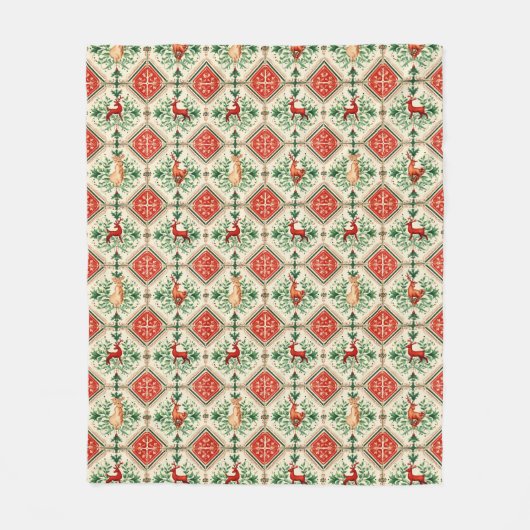 Feestelijke kerst faux patchwork stijl  fleece deken (Voorkant)