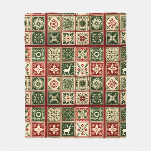 Feestelijke kerst faux patchwork stijl  fleece deken (Voorkant)