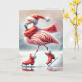 Feestelijke kerst Flamingo schaatsen Kaart (Gele Bloem)