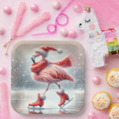 Feestelijke kerst Flamingo schaatsen Papieren Bordje (Feest)