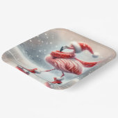 Feestelijke kerst Flamingo schaatsen Papieren Bordje (Gebogen)