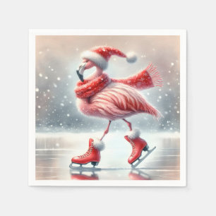 Feestelijke kerst Flamingo schaatsen Servet
