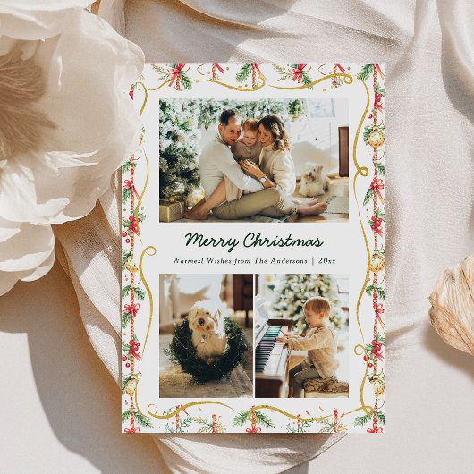 Feestelijke Kerst Garland & Bow Pattern 3 Foto Feestdagenkaart