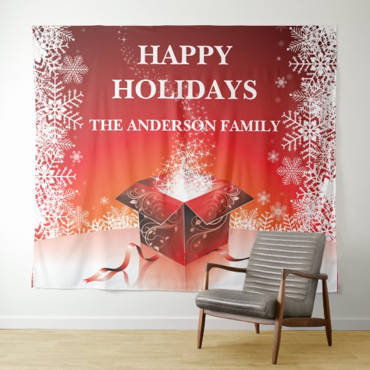 Feestelijke kerst geschenk verrassing sneeuwvlokke wandkleed (In Situ (horizontaal))