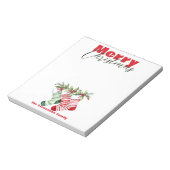 Feestelijke kerst gestreepte kousen met groen notitieblok (Linkerzijde)