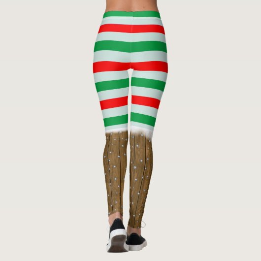 Feestelijke Kerst Gestreepte Leggings met Sneeuw (Achterkant)