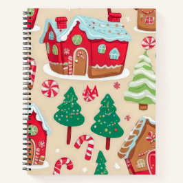 Feestelijke Kerst Gingerbread Houses Trees Pattern Notitieboek