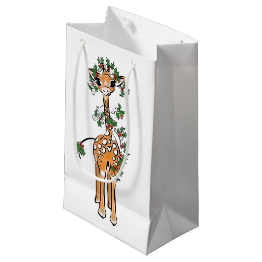 Feestelijke Kerst Giraffe, rood groene slinger Klein Cadeauzakje (Voorkant Gekanteld)
