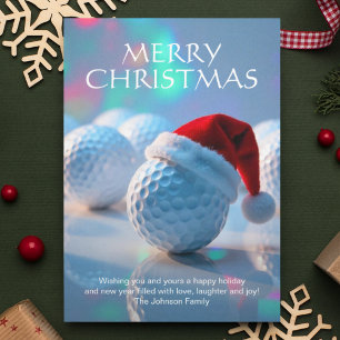 Feestelijke Kerst Golf Ball met Santa Hat Feestdagenkaart