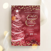 Feestelijke Kerst Goud Rode bruiloft Sparkle Tree Kaart