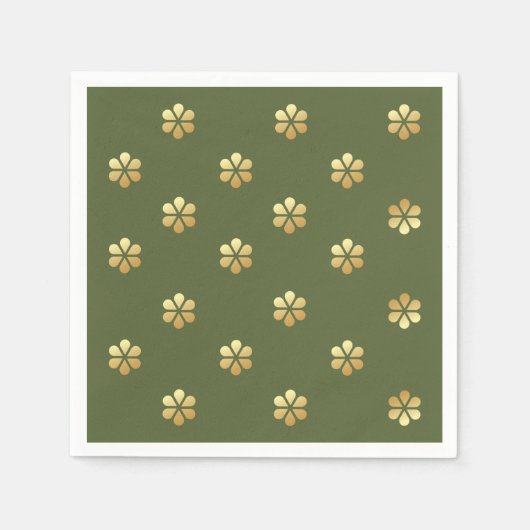 Feestelijke Kerst Groen & Bloemen Goud Servet (Voorkant)