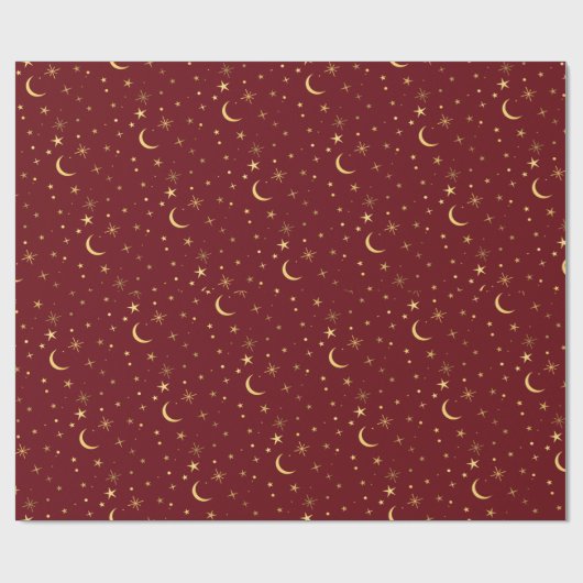 Feestelijke Kerst Hemelse Maan & Sterren Cadeaupapier (Vlak)