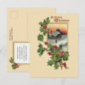 Feestelijke Kerst Holly en rustieke Winter Scène Briefkaart (Voorkant / Achterkant)