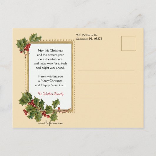 Feestelijke Kerst Holly en rustieke Winter Scène Briefkaart (Achterkant)