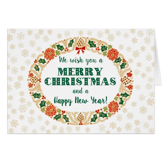 Feestelijke kerst Holly Krans met Sneeuwvlokken (Voorkant Horizontaal)