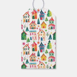 Feestelijke Kerst Huizen Cadeau Label Cadeaulabel