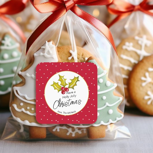 Feestelijke Kerst Hulst Stippen Pret Kerstdag Vierkante Sticker