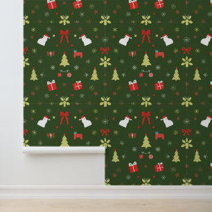 Feestelijke kerst iconen op groen behang