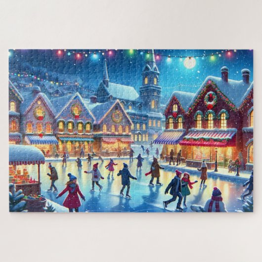 Feestelijke kerst ijsschaats scene legpuzzel (Horizontaal)