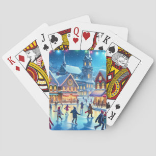 Feestelijke kerst ijsschaats scene pokerkaarten
