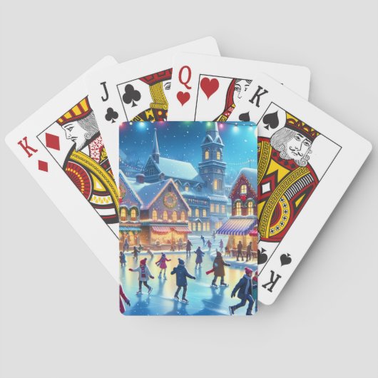Feestelijke kerst ijsschaats scene pokerkaarten (Achterkant)