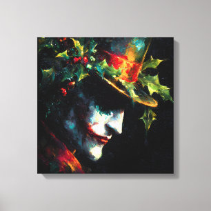 Feestelijke kerst Joker Portret Canvas Afdruk
