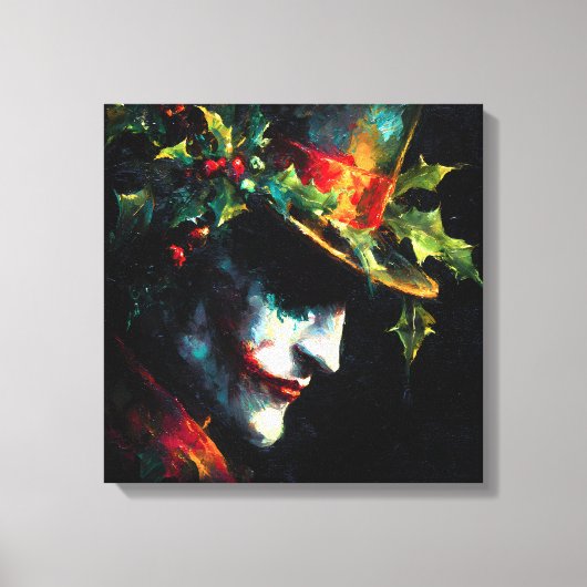 Feestelijke kerst Joker Portret Canvas Afdruk (Voorkant)