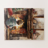 feestelijke kerst jongen open haard waterverf legpuzzel (Horizontaal)