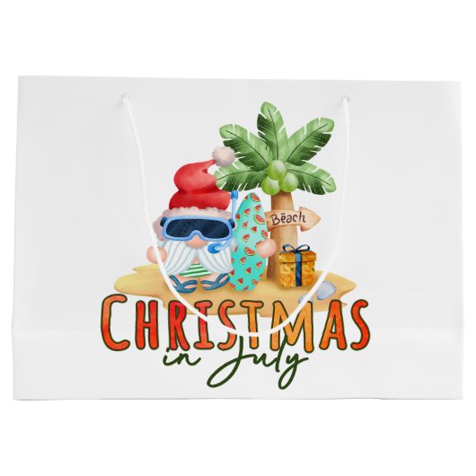 feestelijke kerst juli kabouter strand groot cadeauzakje (Achterkant)