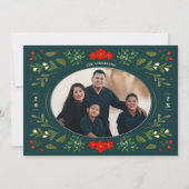 Feestelijke kerst Kaart met Holly Leaves (Voorkant)