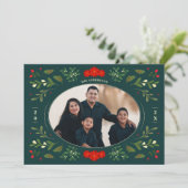 Feestelijke kerst Kaart met Holly Leaves (Staand voorkant)