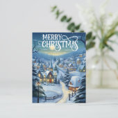 Feestelijke Kerst Kerk scène toevoegen bericht Feestdagenkaart (Staand voorkant)