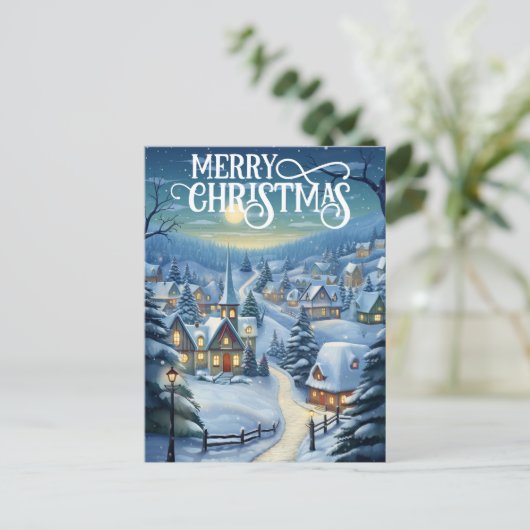 Feestelijke Kerst Kerk scène toevoegen bericht Feestdagenkaart (Staand voorkant)