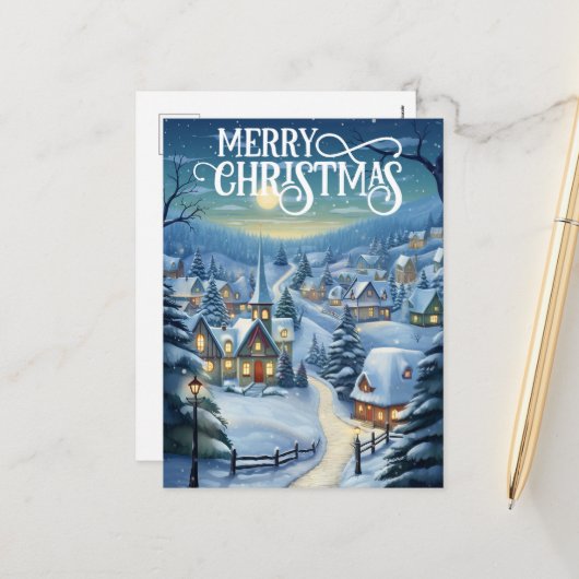 Feestelijke Kerst Kerk scène toevoegen bericht Feestdagenkaart (Voorkant / Achterkant in situ)