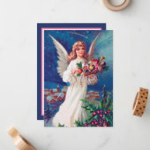 feestelijke kerst-kerst-engel voegt sentiment toe notitiekaartje (Voorkant / Achterkant in situ)