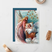 feestelijke kerst-kerst-engel voegt sentiment toe notitiekaartje (Voorkant / Achterkant in situ)