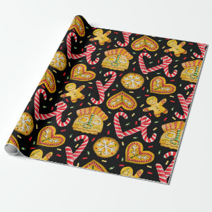 Feestelijke kerst-kerstkoekjes en snoeprietjes cadeaupapier