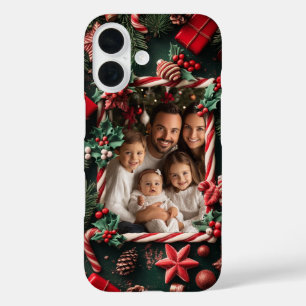 Feestelijke Kerst Kerststok Custom Foto iPhone 16 Hoesje