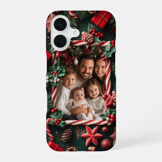 Feestelijke Kerst Kerststok Custom Foto iPhone 16 Hoesje (Achterkant)