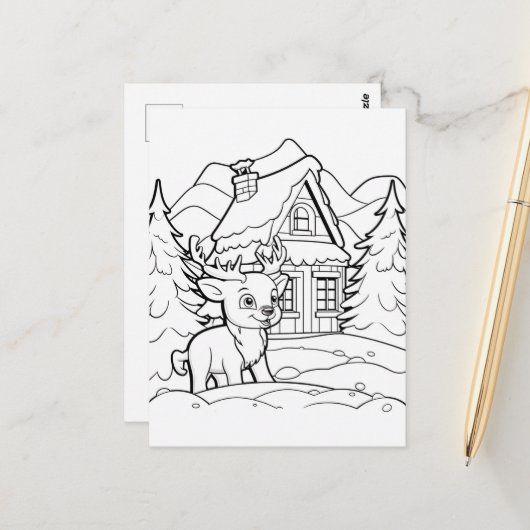 Feestelijke Kerst kinder kleuren Rendieren Briefkaart (Voorkant / Achterkant in situ)