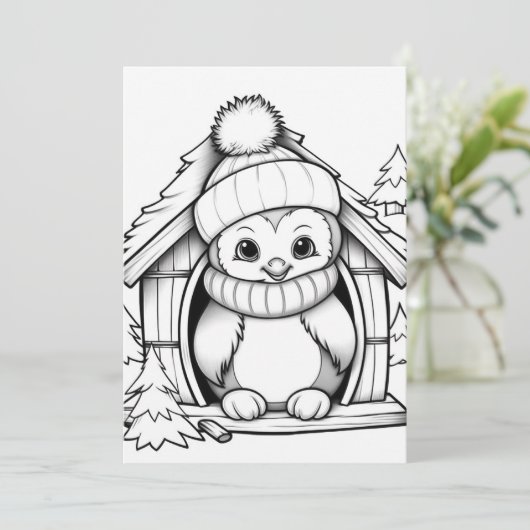 Feestelijke Kerst kinder kleurling pinguïn Feestdagenkaart (Staand voorkant)