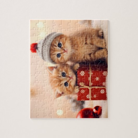 Feestelijke kerst kitten duo legpuzzel (Verticaal)