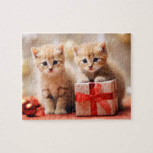Feestelijke kerst kitten duo legpuzzel
