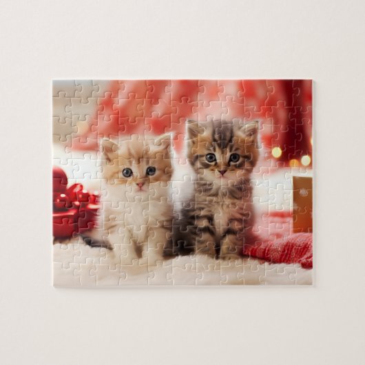 Feestelijke kerst kitten duo legpuzzel (Horizontaal)