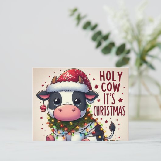 Feestelijke Kerst Koe Heilige Koe Het is Kerst Briefkaart (Staand voorkant)