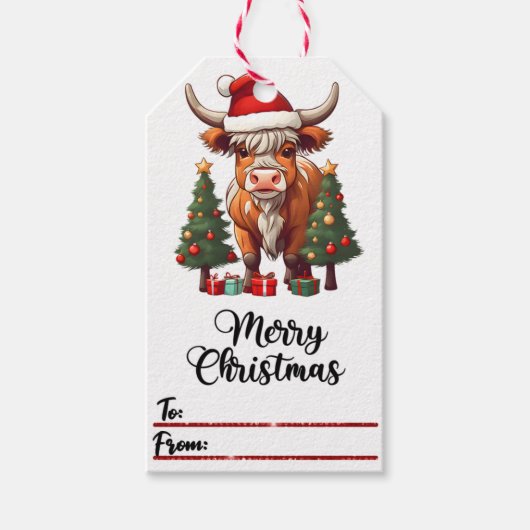 Feestelijke kerst koe label voor vakantie cadeau g cadeaulabel (Voorkant)