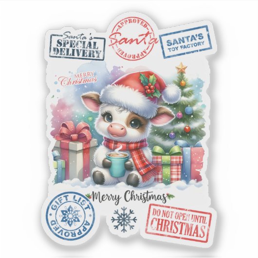 Feestelijke kerst Koe Sticker (Voorkant)