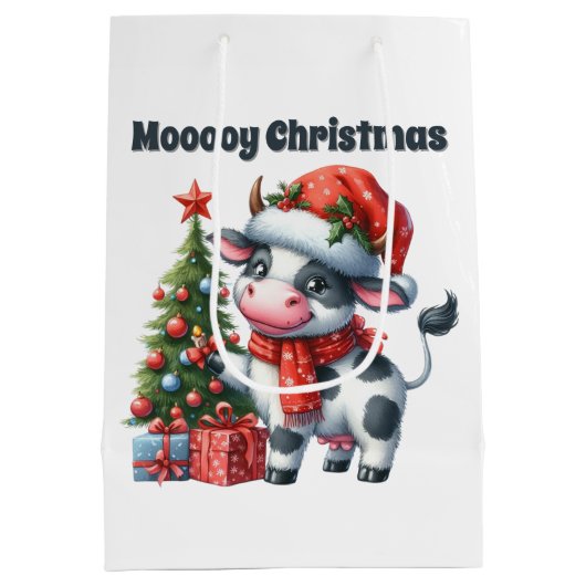 Feestelijke Kerst koe tekst toevoegen Medium Cadeauzakje (Achterkant)