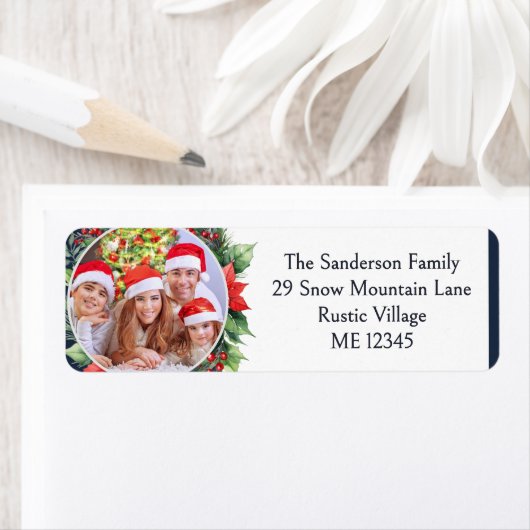 Feestelijke Kerst Krans Custom Foto Etiket (Insitu)